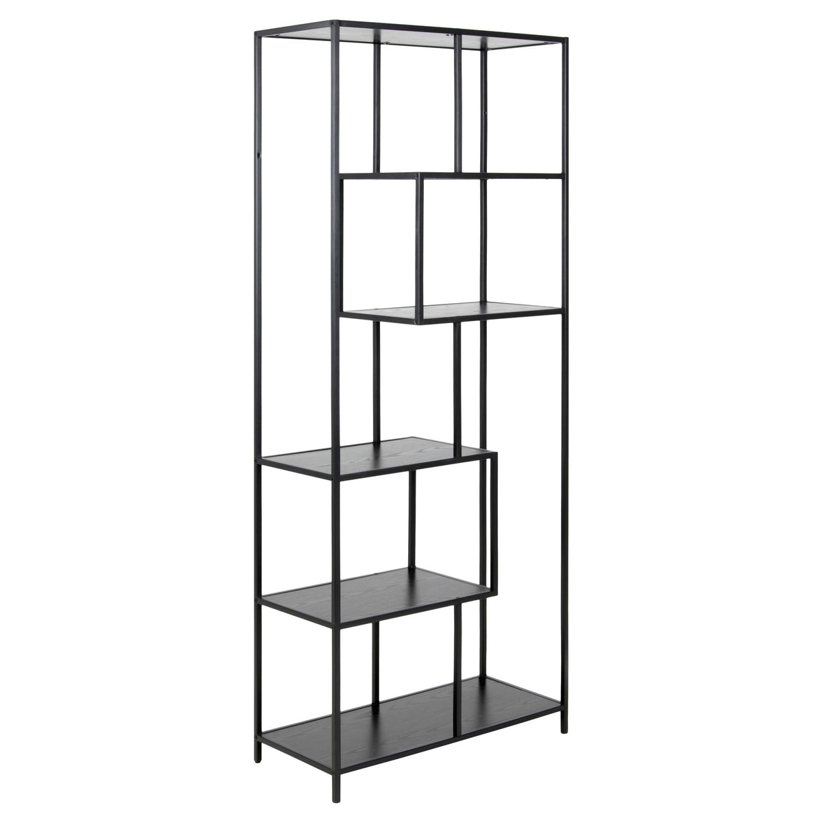 Seaford Tall Bookcase Shelving Unit With 5 Shelves In Black 77x35x185 cm