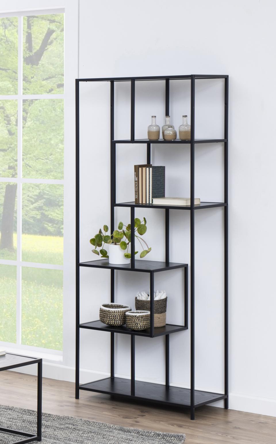 Seaford Tall Bookcase Shelving Unit With 5 Shelves In Black 77x35x185 cm