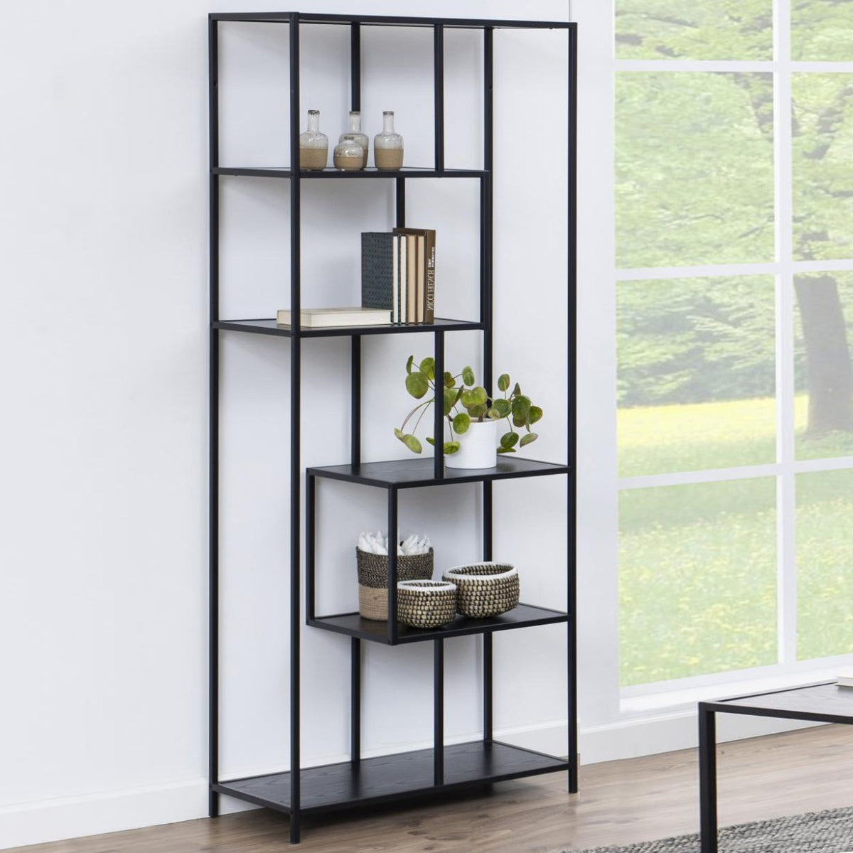 Seaford Tall Bookcase Shelving Unit With 5 Shelves In Black 77x35x185 cm