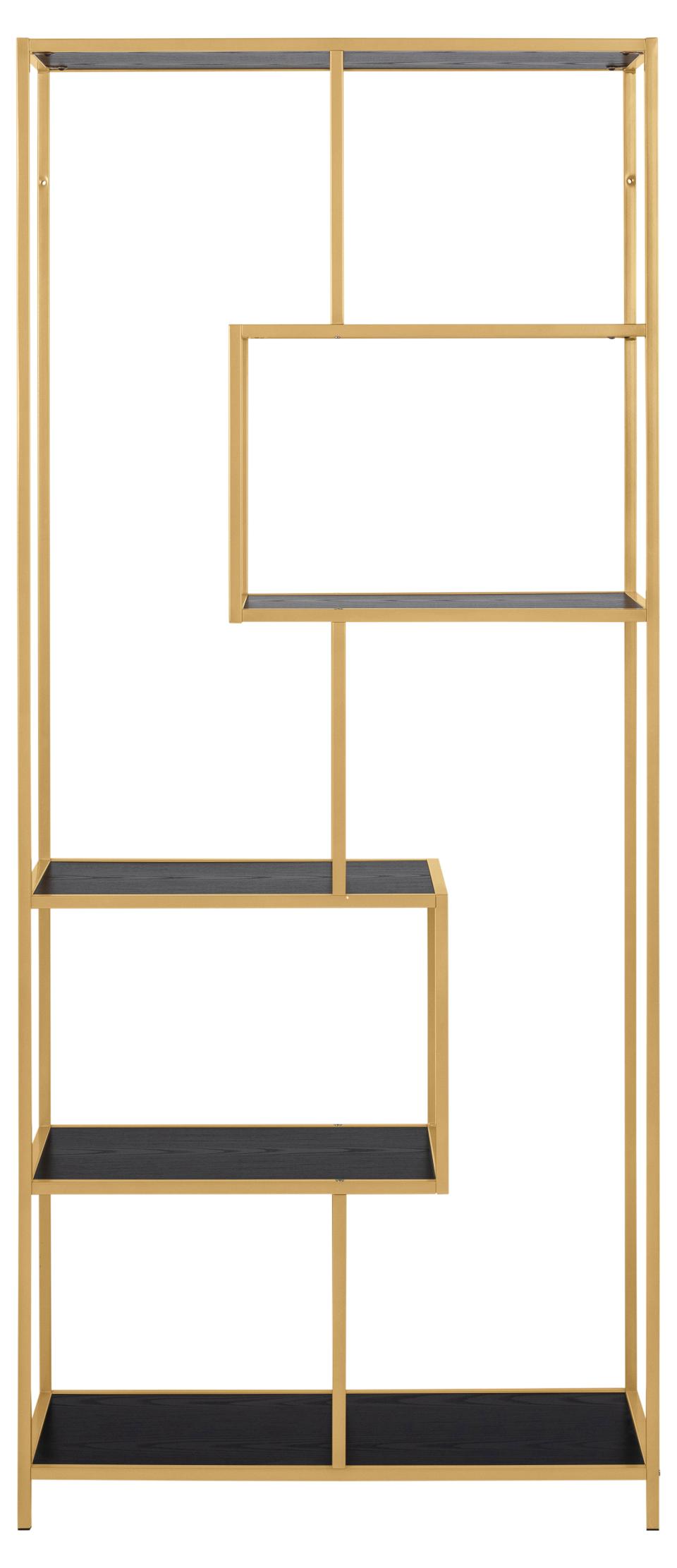 Seaford Tall Bookcase Shelving Unit With 5 Shelves In Black And Gold 77x35x185 cm