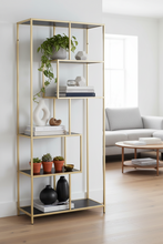 Load image into Gallery viewer, Seaford Tall Bookcase Shelving Unit With 5 Shelves In Black And Gold 77x35x185 cm
