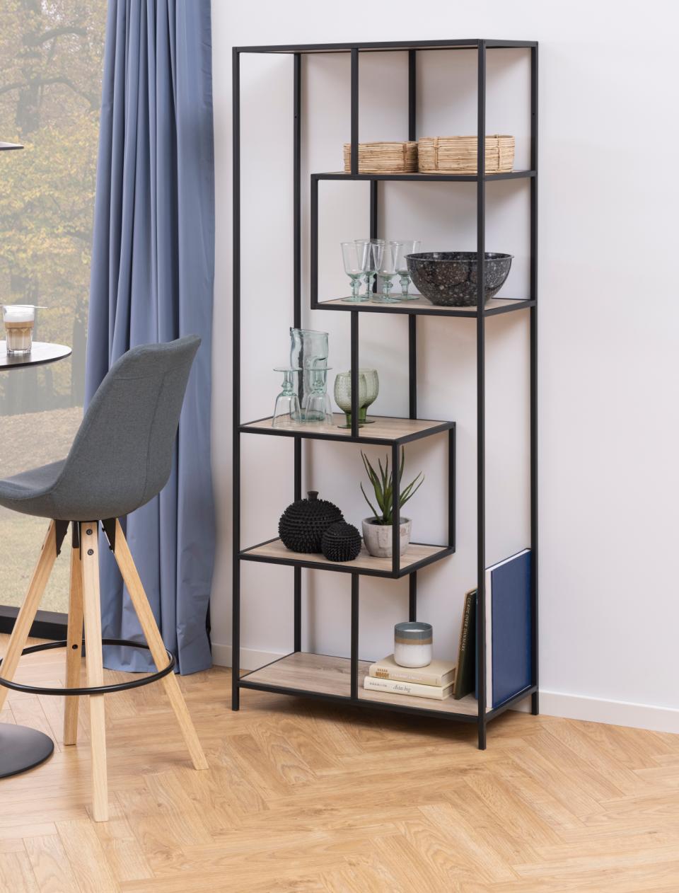 Seaford Tall Bookcase Shelving Unit With 5 Shelves In Sonoma Oak 77x35x185 cm