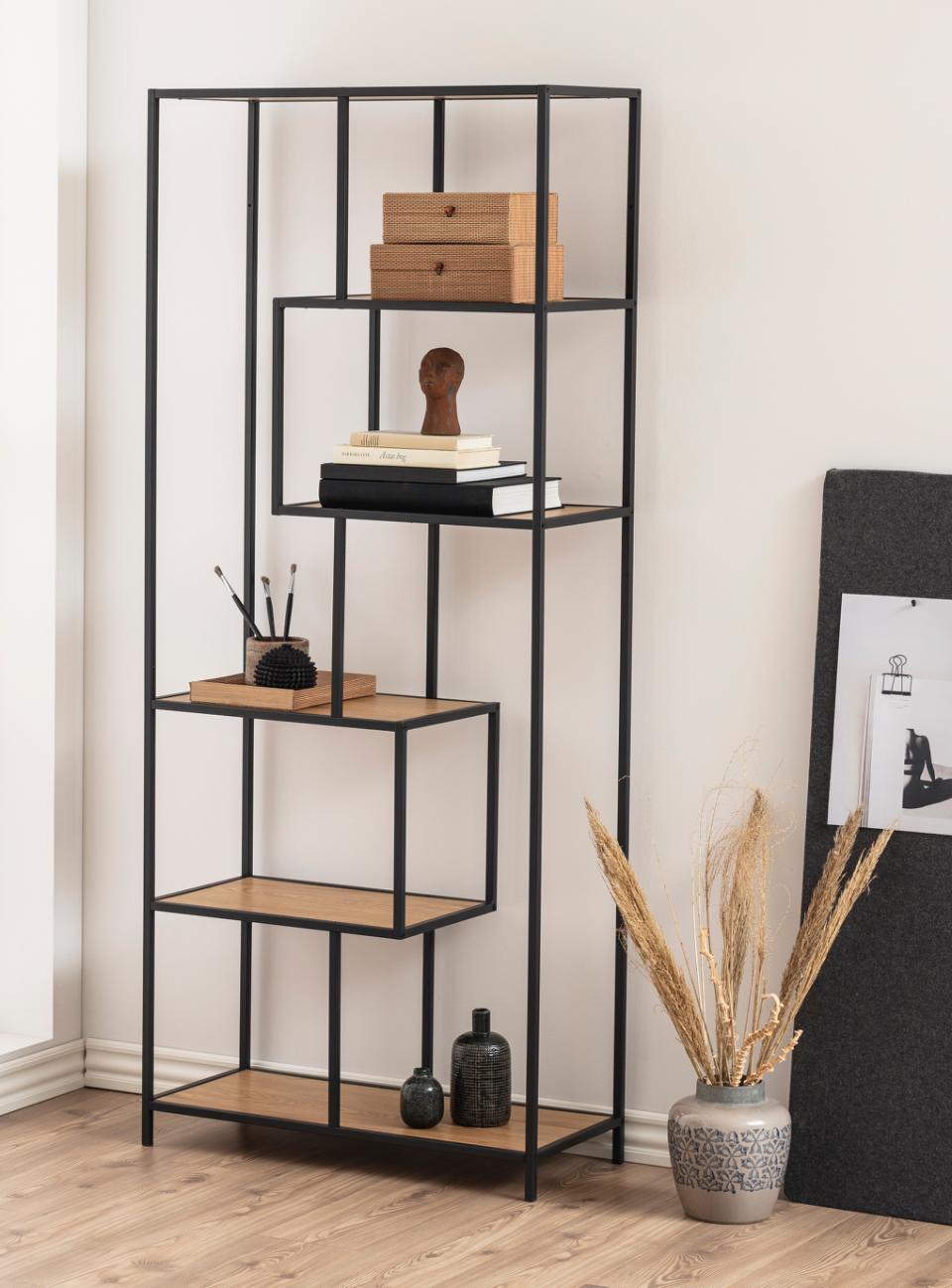 Seaford Tall Bookcase Shelving Unit With 5 Shelves In Wild Oak 77x35x185 cm