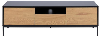 Seaford Long TV Media Unit In Black Oak With Push Doors And Drawer 140x40x45cm