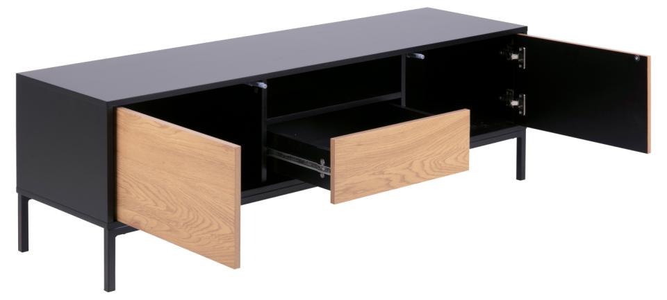 Seaford Long TV Media Unit In Black Oak With Push Doors And Drawer 140x40x45cm