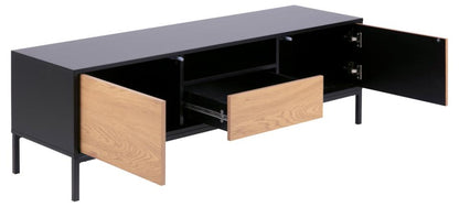 Seaford Long TV Media Unit In Black Oak With Push Doors And Drawer 140x40x45cm