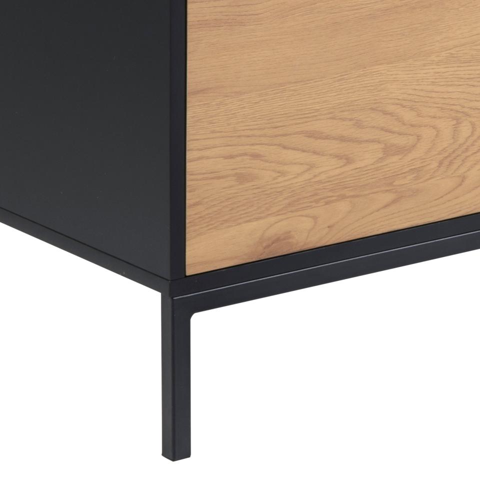Seaford Long TV Media Unit In Black Oak With Push Doors And Drawer 140x40x45cm