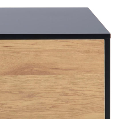 Seaford Long TV Media Unit In Black Oak With Push Doors And Drawer 140x40x45cm