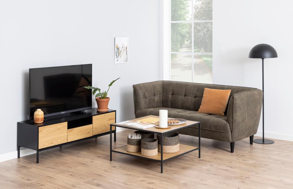 Seaford Long TV Media Unit In Black Oak With Push Doors And Drawer 140x40x45cm