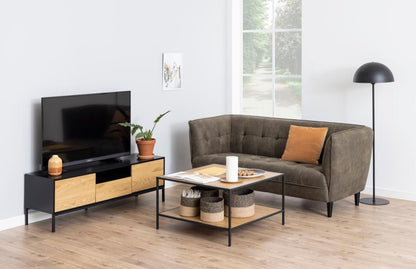 Seaford Long TV Media Unit In Black Oak With Push Doors And Drawer 140x40x45cm