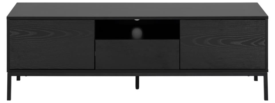 Seaford Long TV Media Unit In Black With Push Doors And Drawer 140x40x45cm