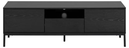 Seaford Long TV Media Unit In Black With Push Doors And Drawer 140x40x45cm