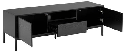 Seaford Long TV Media Unit In Black With Push Doors And Drawer 140x40x45cm