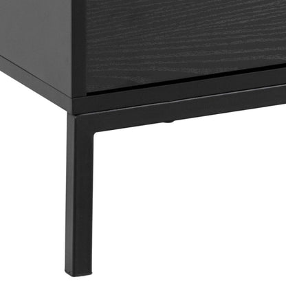 Seaford Long TV Media Unit In Black With Push Doors And Drawer 140x40x45cm