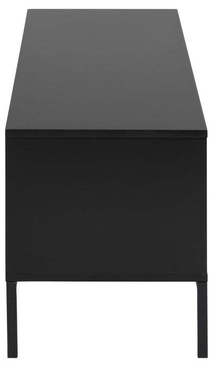 Seaford Long TV Media Unit In Black With Push Doors And Drawer 140x40x45cm