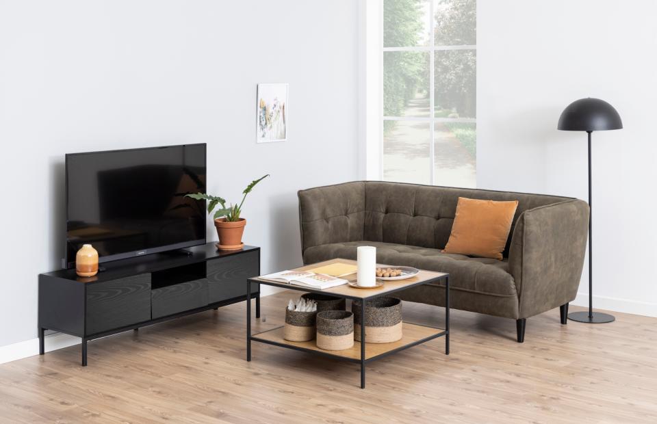 Seaford Long TV Media Unit In Black With Push Doors And Drawer 140x40x45cm