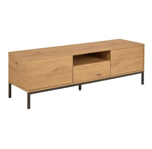 Seaford Long TV Media Unit In Oak With Push Doors And Drawer 140x40x45cm