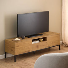 Load image into Gallery viewer, Seaford Long TV Media Unit In Oak With Push Doors And Drawer 140x40x45cm
