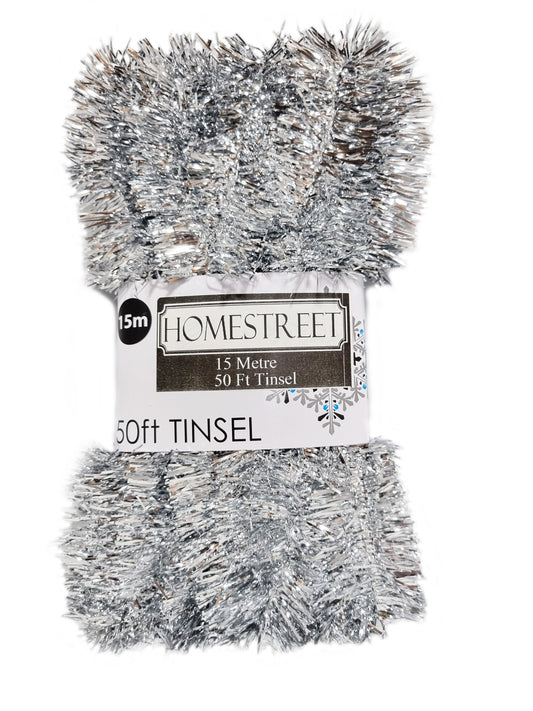 Very Long Silver Christmas Tinsel, 50 Foot 15 Meter Xmas Holiday Home Office Decoration