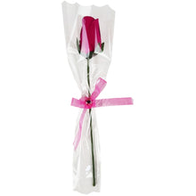 Load image into Gallery viewer, Single Wooden Rose Bud in Cellophane and Ribbon - Choose from 20 Colours
