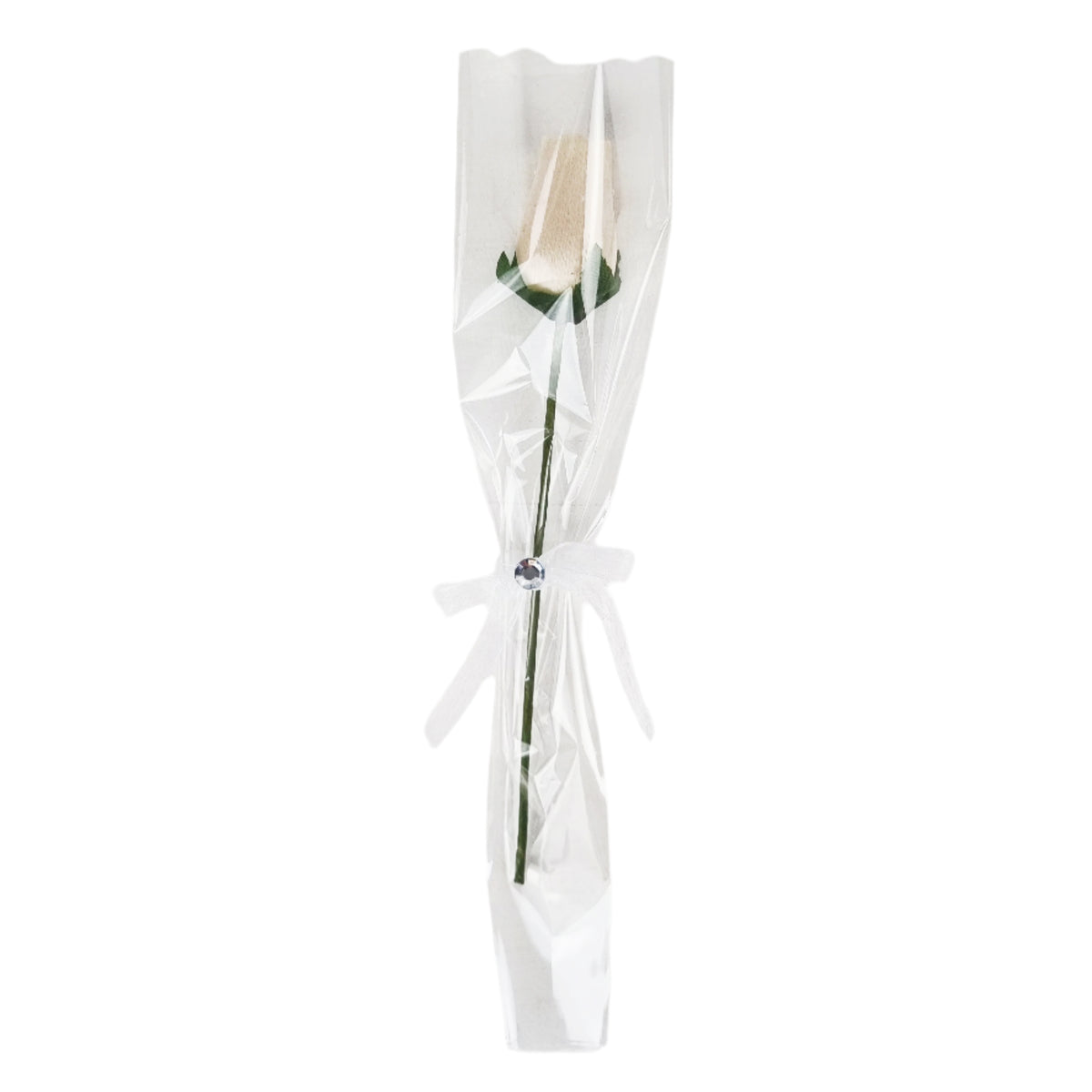 Single Wooden Rose Bud in Cellophane and Ribbon - Choose from 20 Colours