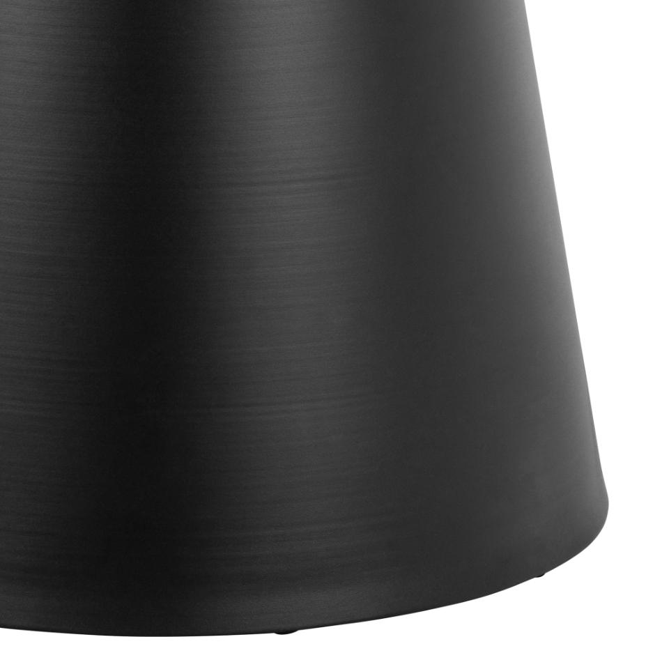 Close-up of a black dining table pedestal base with a textured surface on a white background