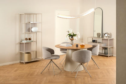 Soli Round Dining Table Oak Top Grey Metal Base 120cm