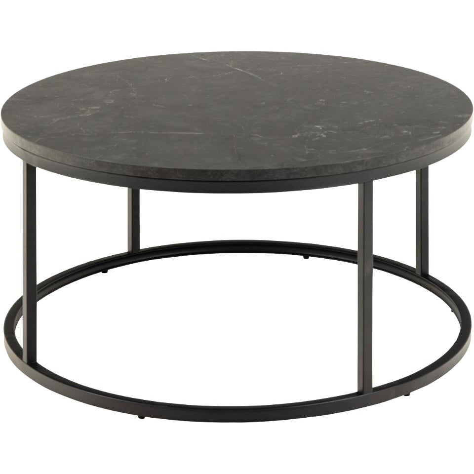 Spiro Round Coffee Table In Black With Metal Base Spacious 80cm