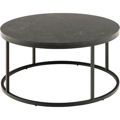 Spiro Round Coffee Table In Black With Metal Base Spacious 80cm