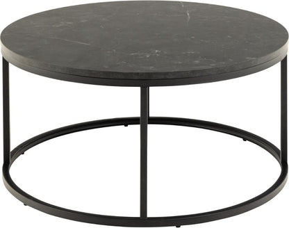 Spiro Round Coffee Table In Black With Metal Base Spacious 80cm