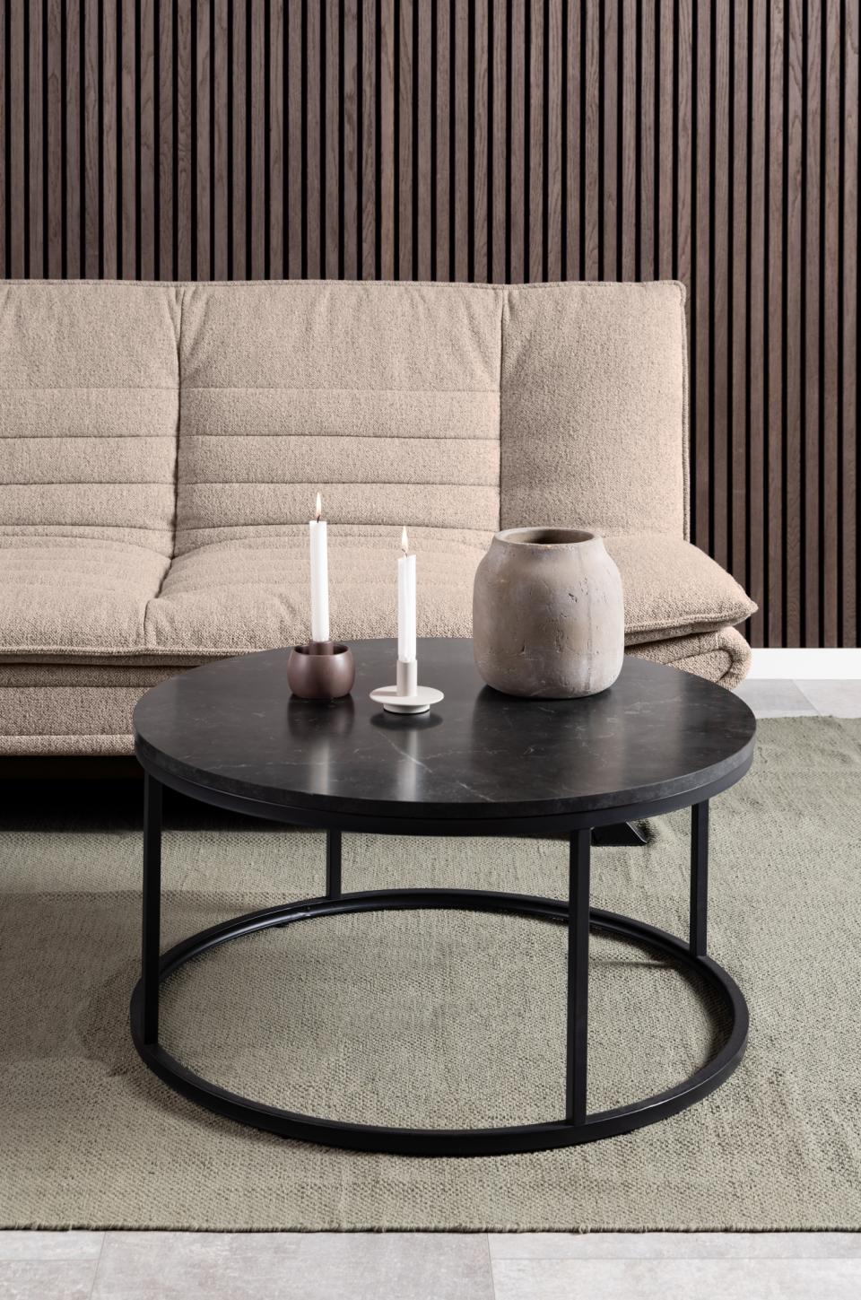 Spiro Round Coffee Table In Black With Metal Base Spacious 80cm