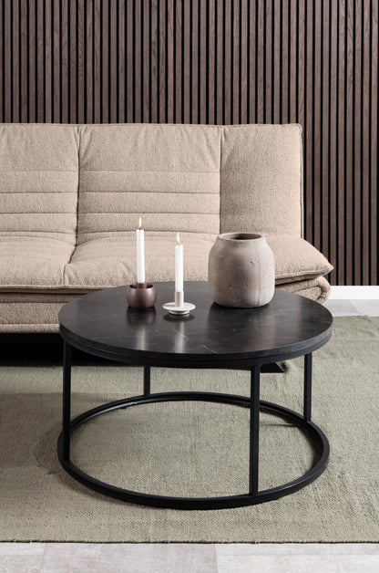 Spiro Round Coffee Table In Black With Metal Base Spacious 80cm