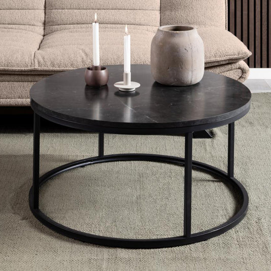 Spiro Round Coffee Table In Black With Metal Base Spacious 80cm