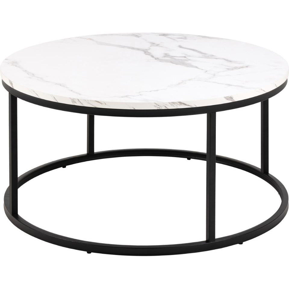Spiro Round Coffee Table In White With Metal Base Spacious 80cm