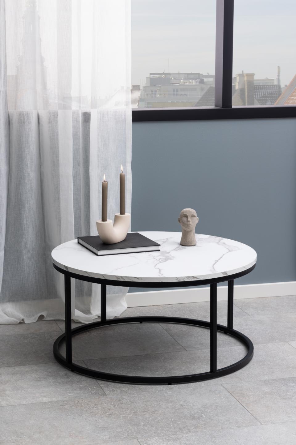 Spiro Round Coffee Table In White With Metal Base Spacious 80cm