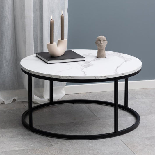 Spiro Round Coffee Table In White With Metal Base Spacious 80cm