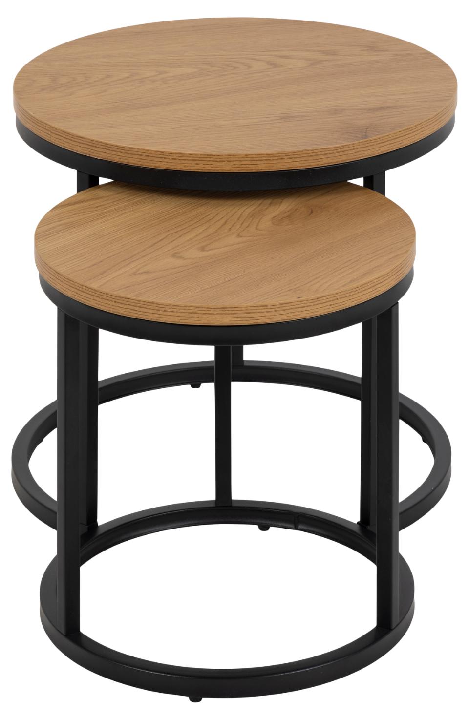 Spiro 2Pc Nest Of Tables Wild Oak Top And Metal Base 45cm And 35cm