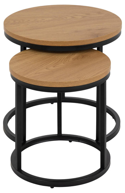 Spiro 2Pc Nest Of Tables Wild Oak Top And Metal Base 45cm And 35cm