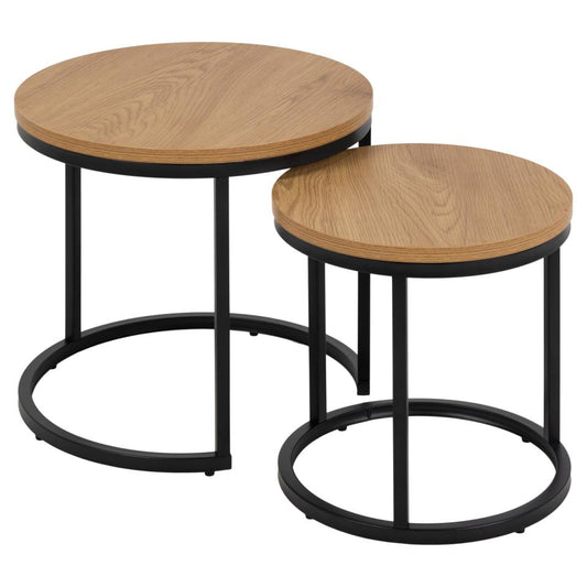 Spiro 2Pc Nest Of Tables Wild Oak Top And Metal Base 45cm And 35cm