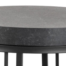Load image into Gallery viewer, Round table with a dark gray top and black metal base on a white background
