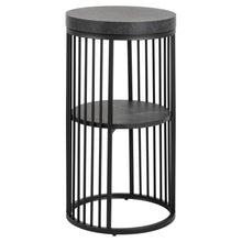 Load image into Gallery viewer, Two-tiered side table with black metal frame and concrete top on a white background
