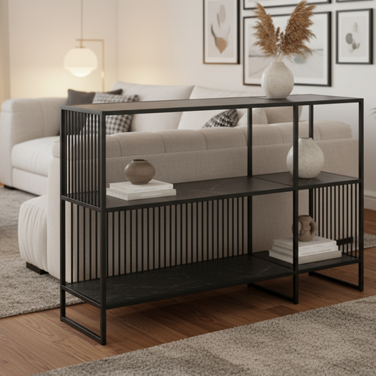 Strington Bookcase Shelf Unit Black Metal With 2 Shelves 120x35x83 cm