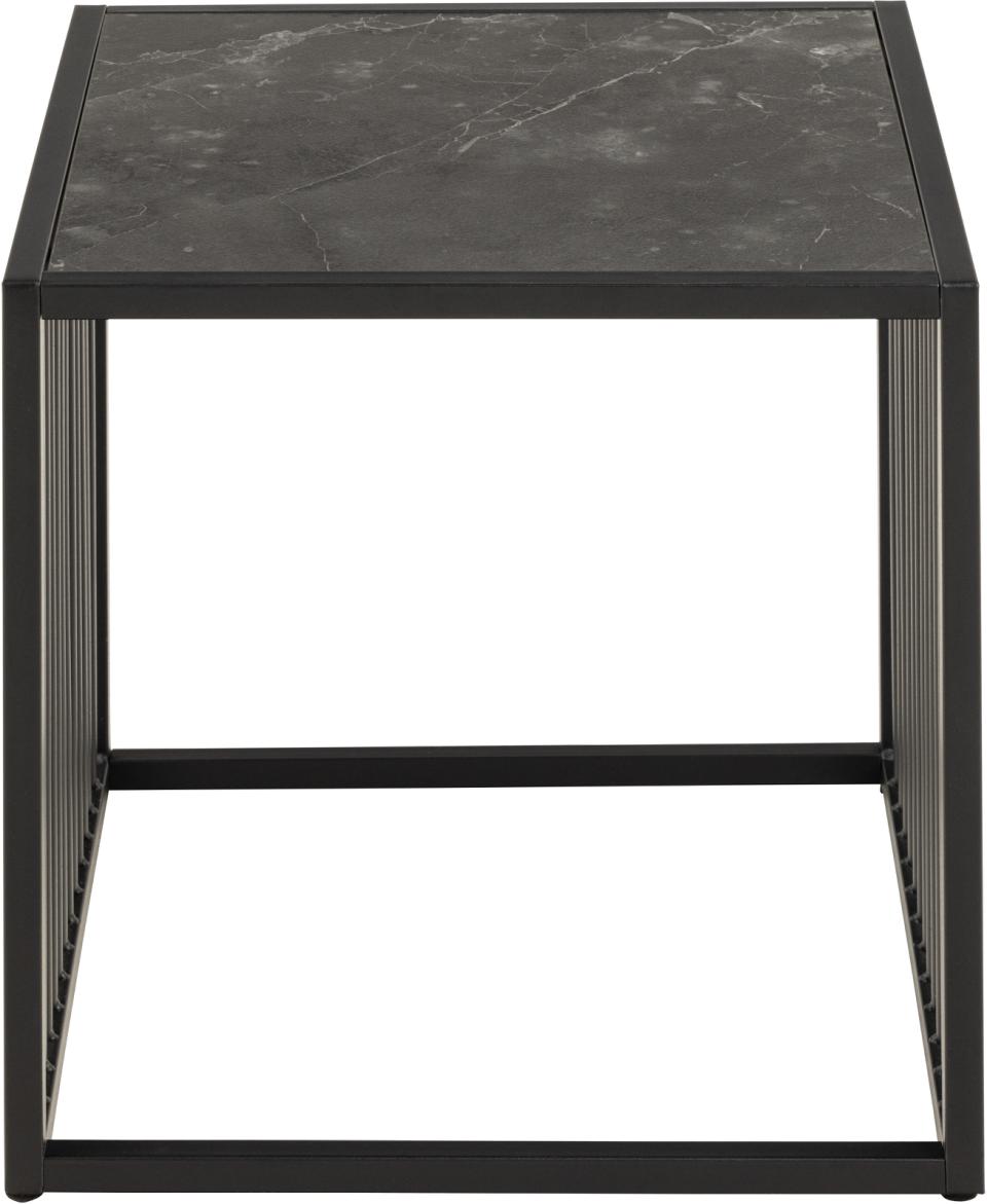 Strington Stylish Black Marble Look Side Table With Metal Bar Base 40x40cm