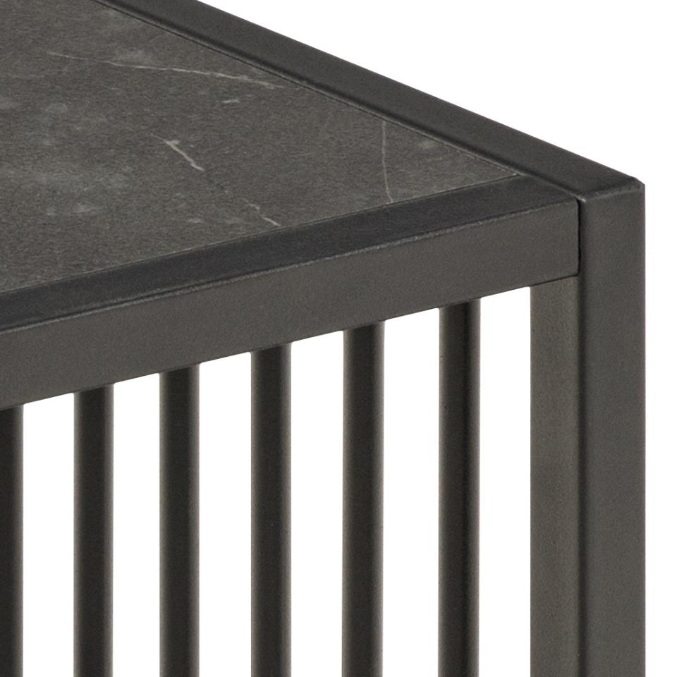 Strington Stylish Black Marble Look Side Table With Metal Bar Base 40x40cm