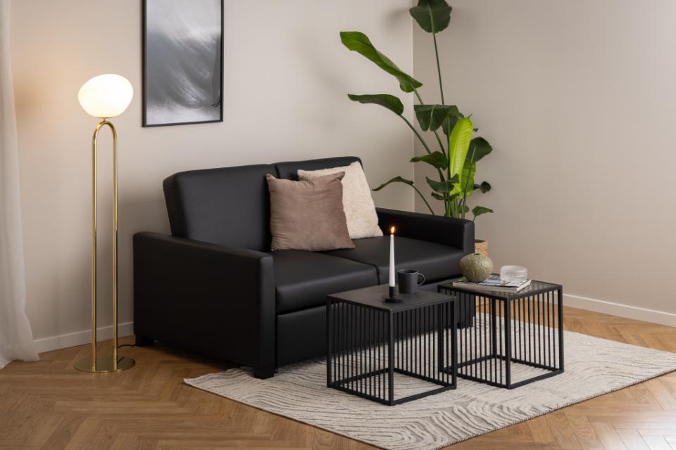 Strington Stylish Black Marble Look Side Table With Metal Bar Base 40x40cm