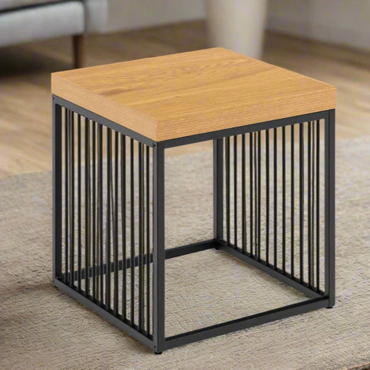 Strington Stylish Oak Melamine Side Table With Metal Bar Base 40x40cm