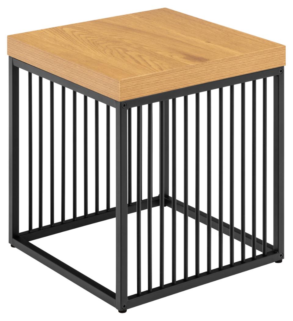 Strington Stylish Oak Melamine Side Table With Metal Bar Base 40x40cm