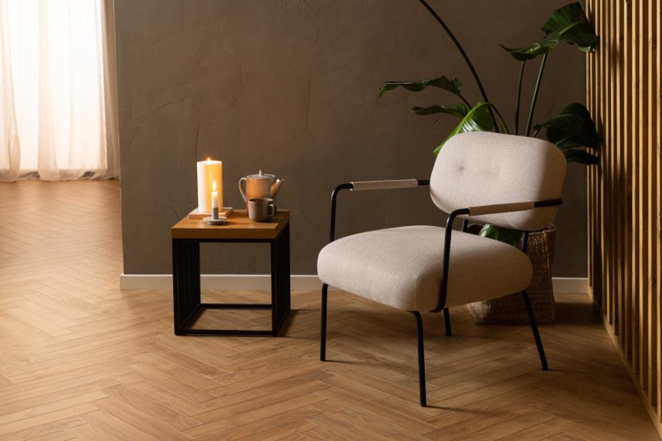 Strington Stylish Oak Melamine Side Table With Metal Bar Base 40x40cm