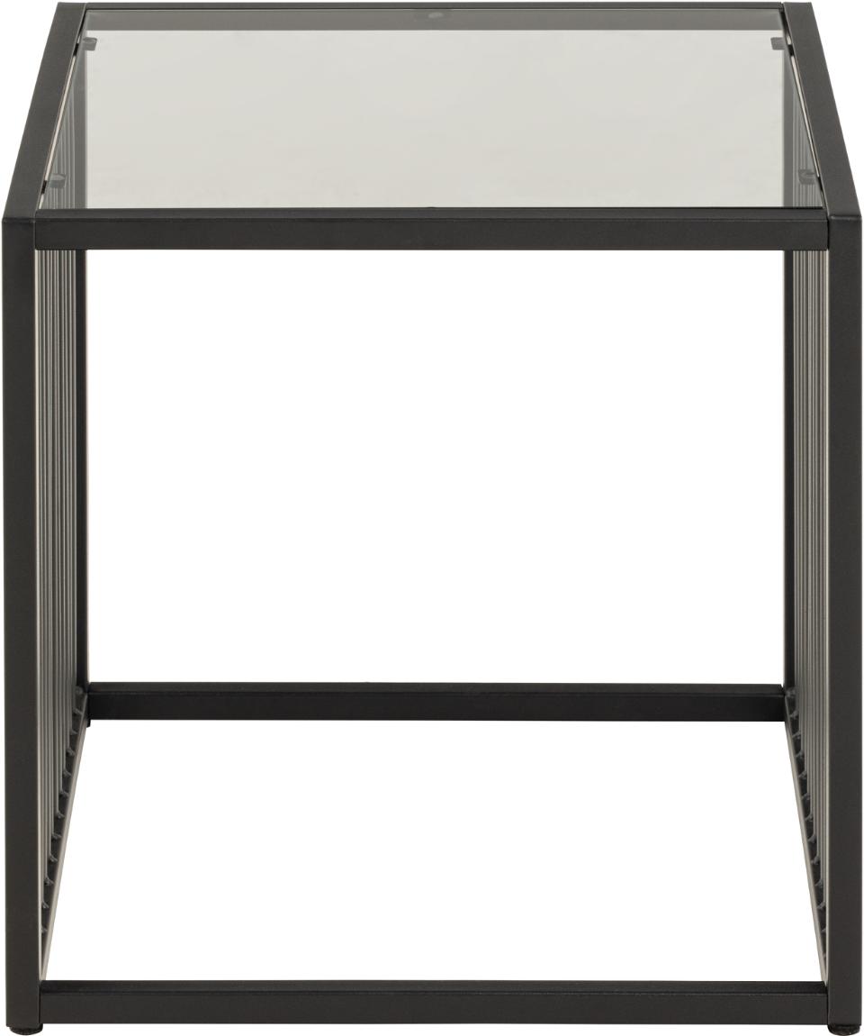 Strington Stylish Smoked Glass Side Table With Black Metal Bar Base 40x40cm