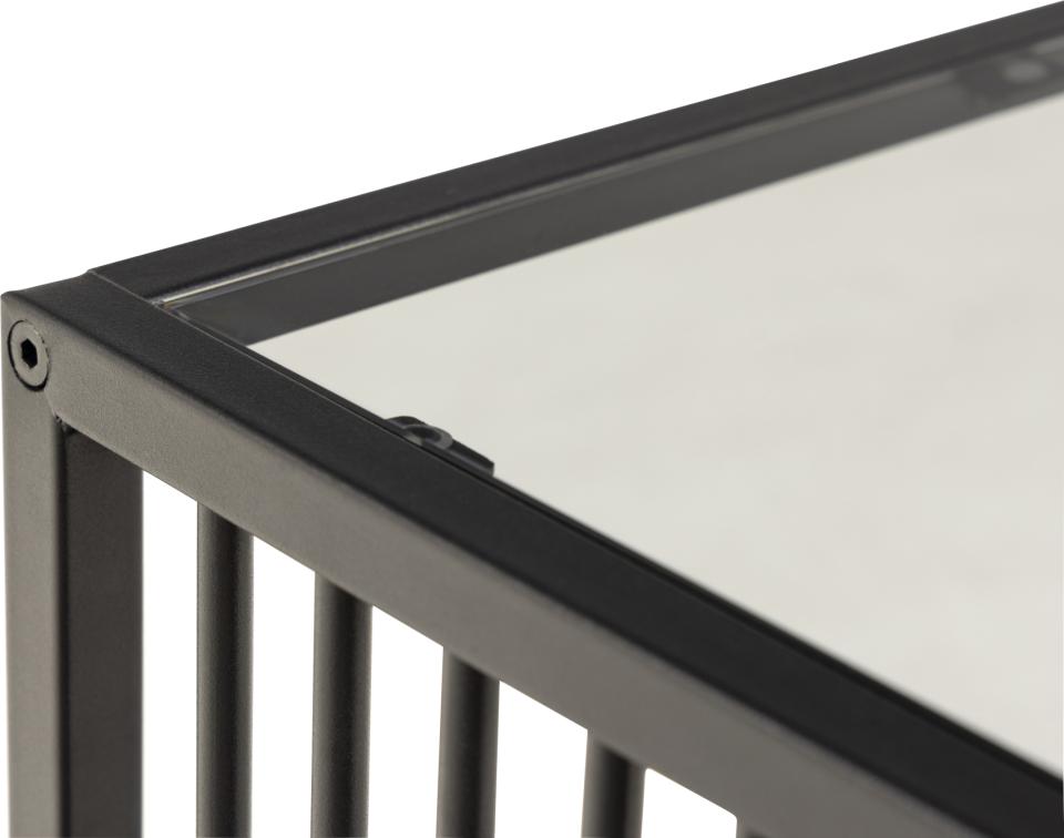 Strington Stylish Smoked Glass Side Table With Black Metal Bar Base 40x40cm